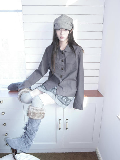 ang project Vintage Doll Collar Multi Pocket Button Down Women&