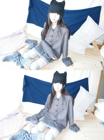 ang project Vintage Doll Collar Multi Pocket Button Down Women&