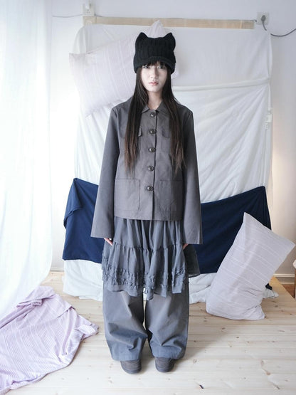 ang project Vintage Doll Collar Multi Pocket Button Down Women&