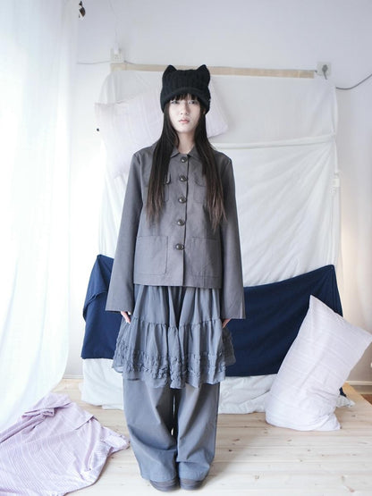 ang project Vintage Doll Collar Multi Pocket Button Down Women&