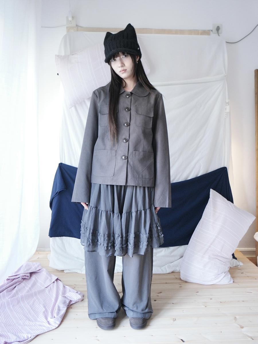 ang project Vintage Doll Collar Multi Pocket Button Down Women&