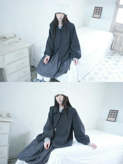 ang project Vintage Doll Collar Two Button Solid Women&