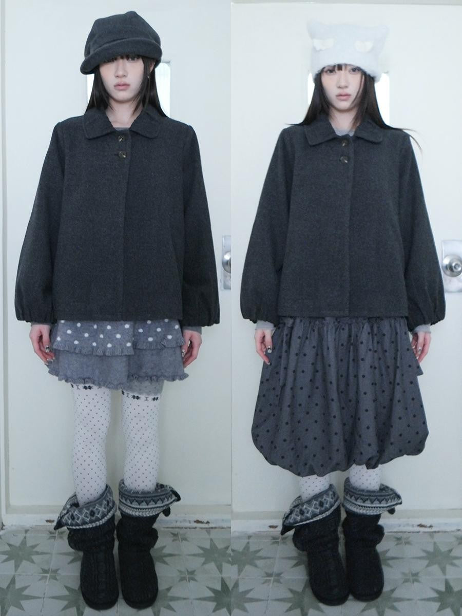ang project Vintage Doll Collar Two Button Solid Women&