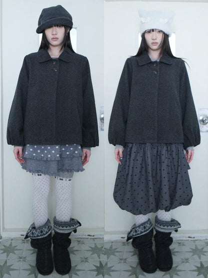 ang project Vintage Doll Collar Two Button Solid Women&