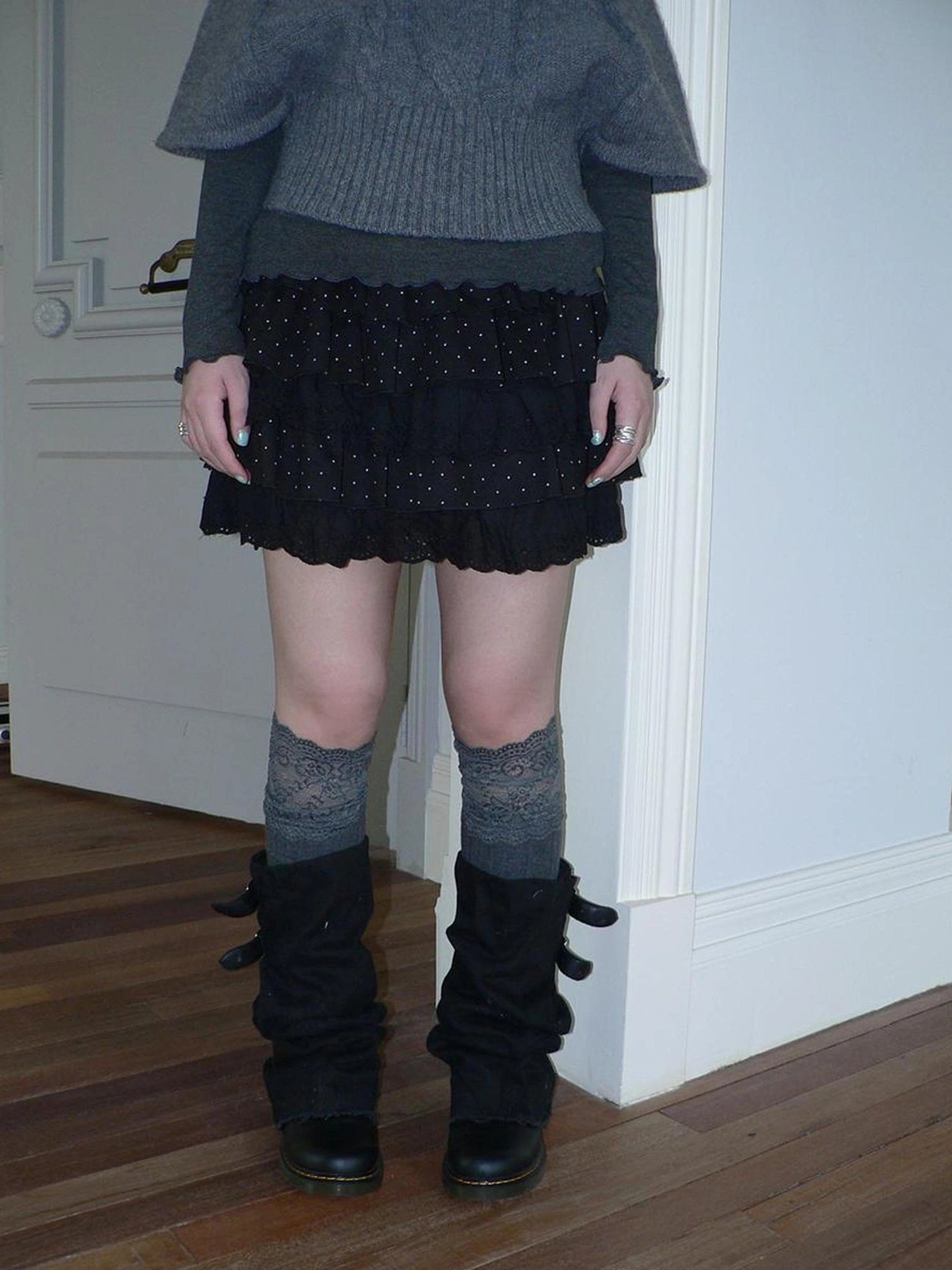 ang project Vintage Dot Print Lace Trim Tiered Mini Skirt Skirt