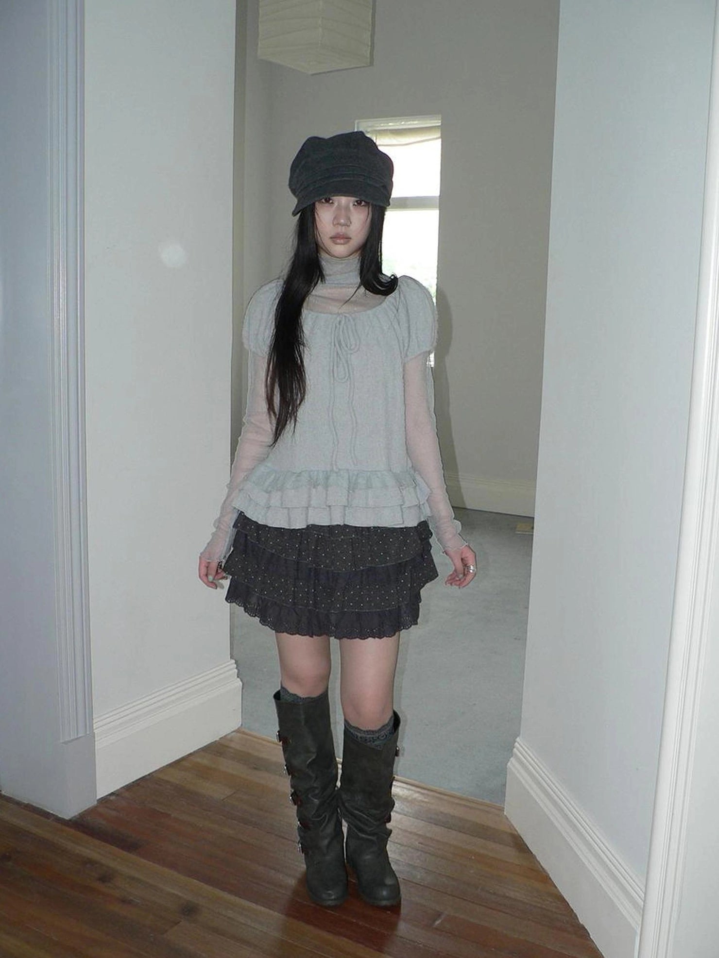 ang project Vintage Dot Print Lace Trim Tiered Mini Skirt Skirt