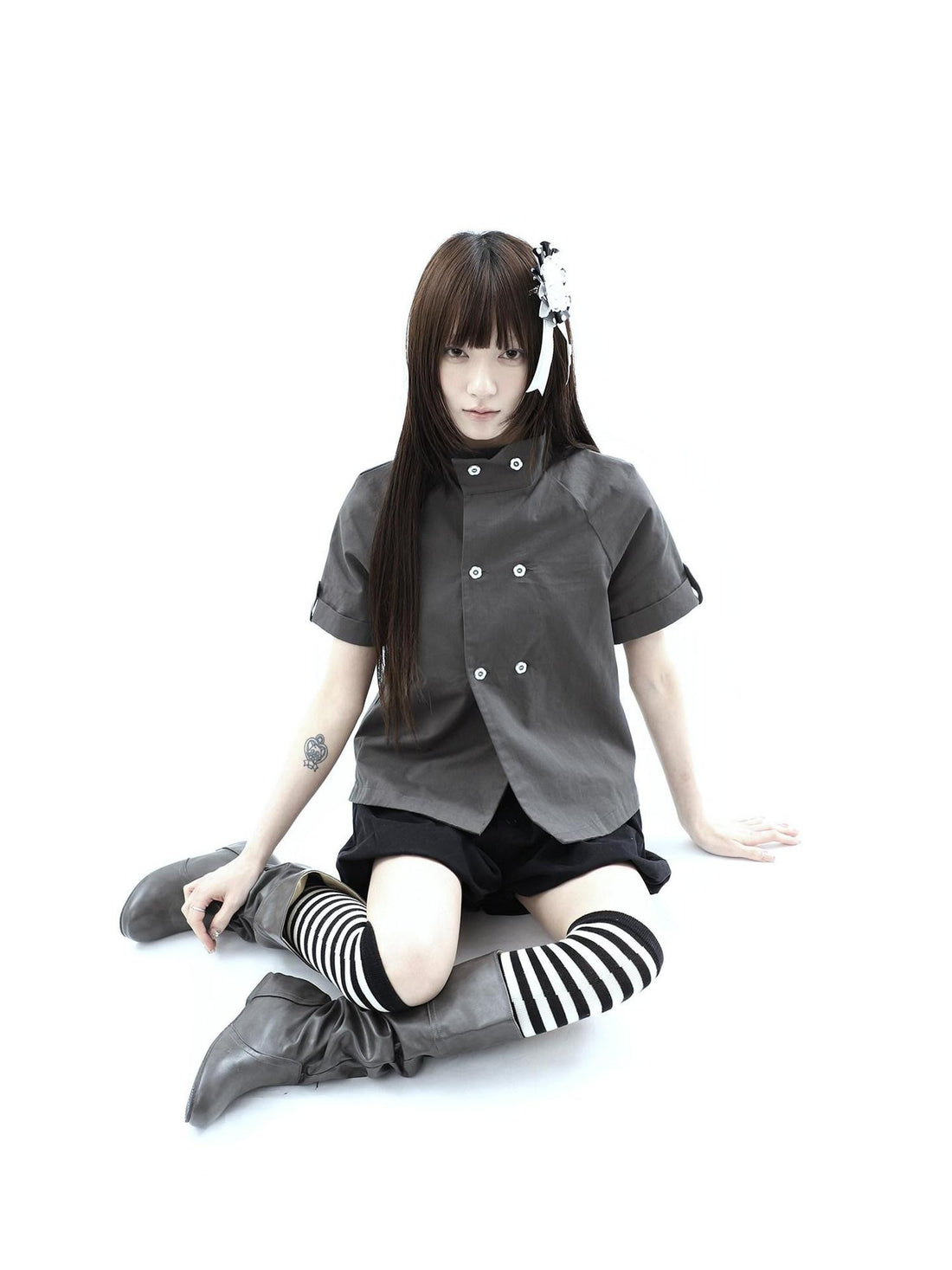 ang project Vintage Double Row Button Stand Collar Women&