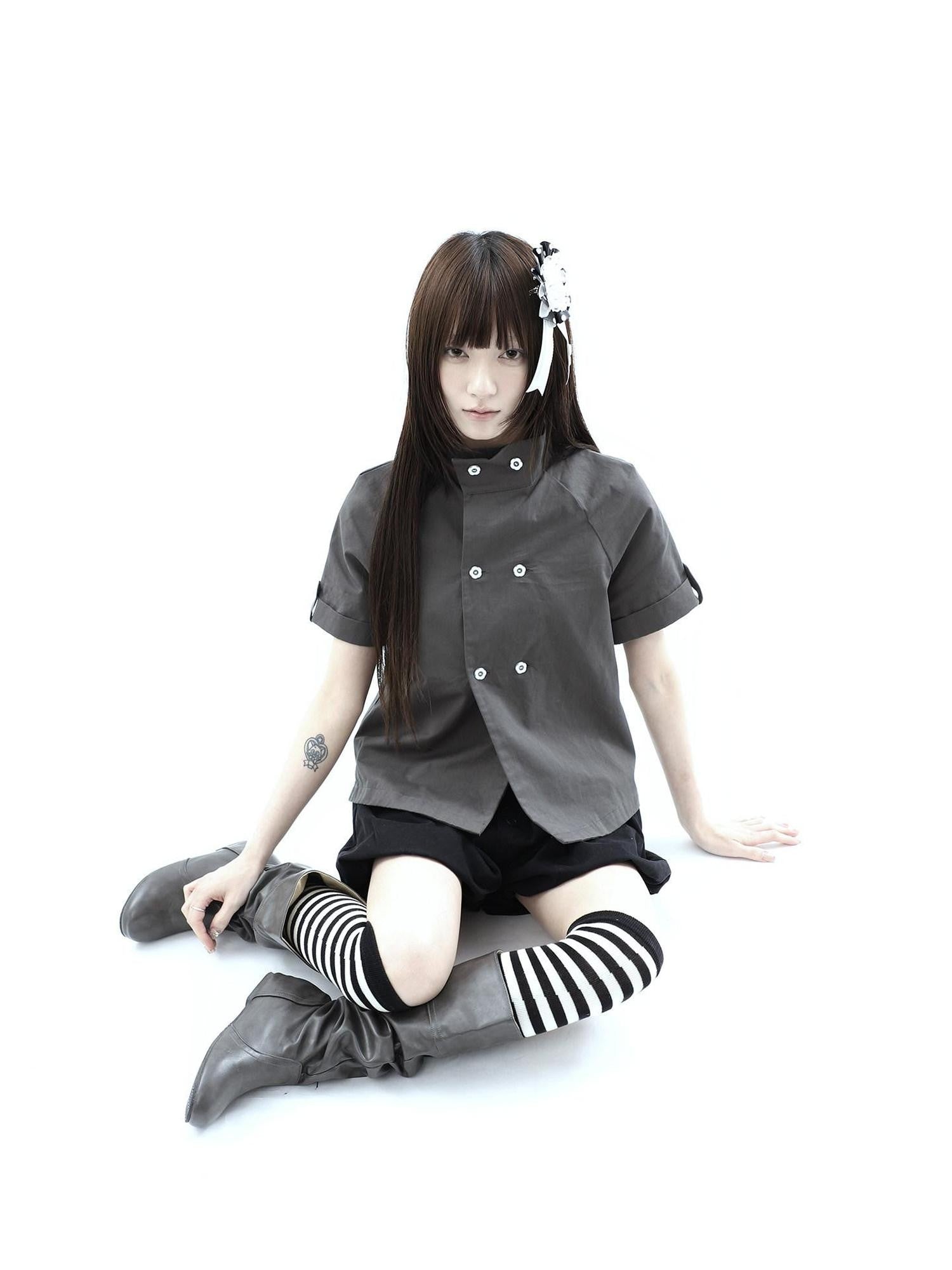 ang project Vintage Double Row Button Stand Collar Women&