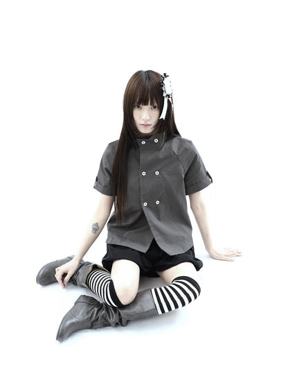 ang project Vintage Double Row Button Stand Collar Women&