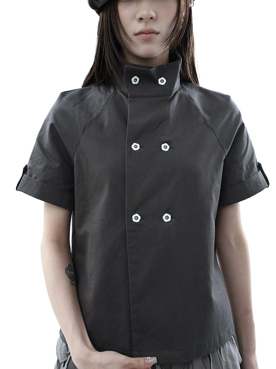 ang project Vintage Double Row Button Stand Collar Women&