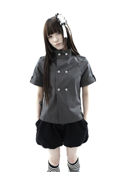 ang project Vintage Double Row Button Stand Collar Women&
