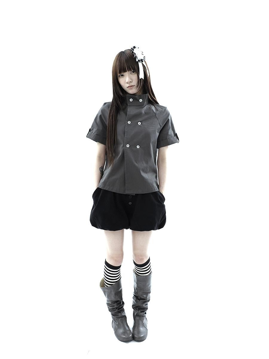 ang project Vintage Double Row Button Stand Collar Women&