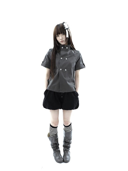 ang project Vintage Double Row Button Stand Collar Women&