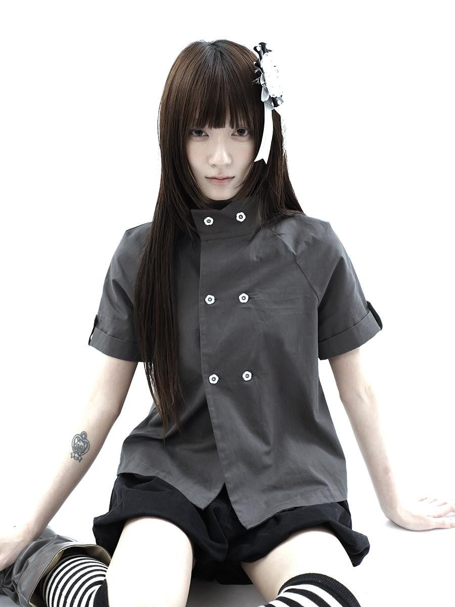 ang project Vintage Double Row Button Stand Collar Women&