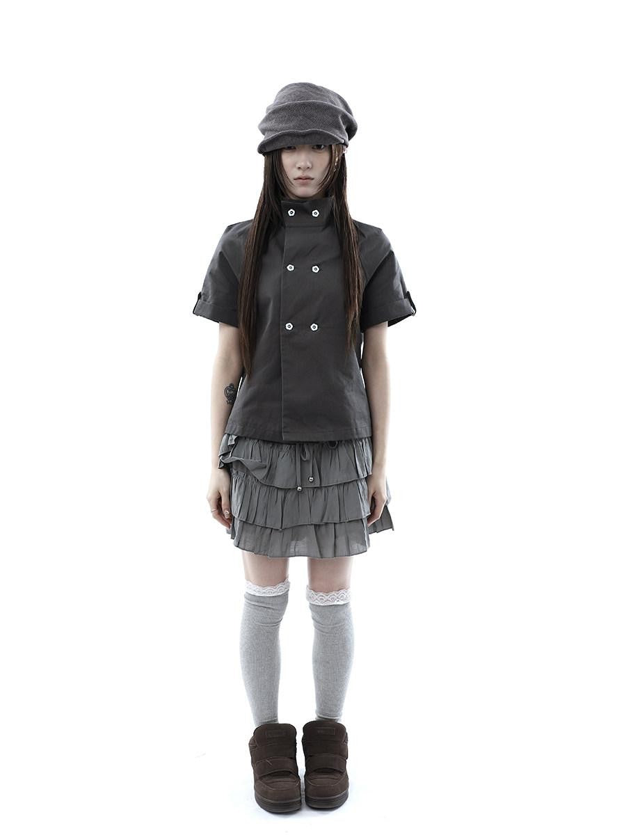 ang project Vintage Double Row Button Stand Collar Women&