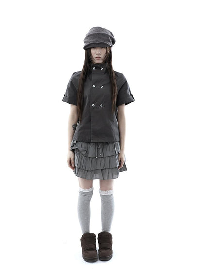 ang project Vintage Double Row Button Stand Collar Women&