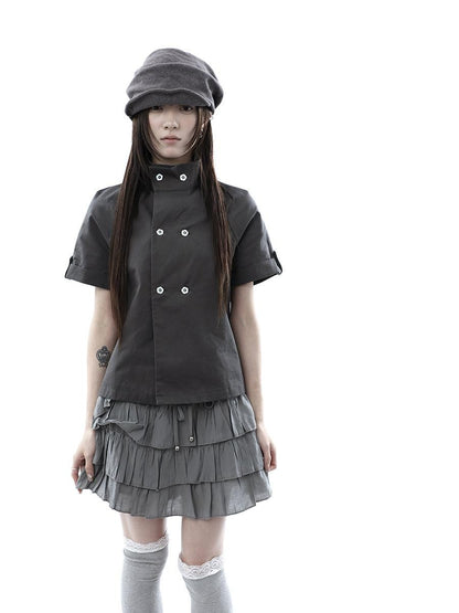 ang project Vintage Double Row Button Stand Collar Women&