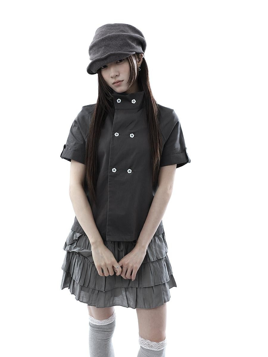 ang project Vintage Double Row Button Stand Collar Women&