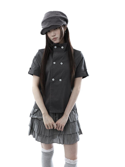 ang project Vintage Double Row Button Stand Collar Women&