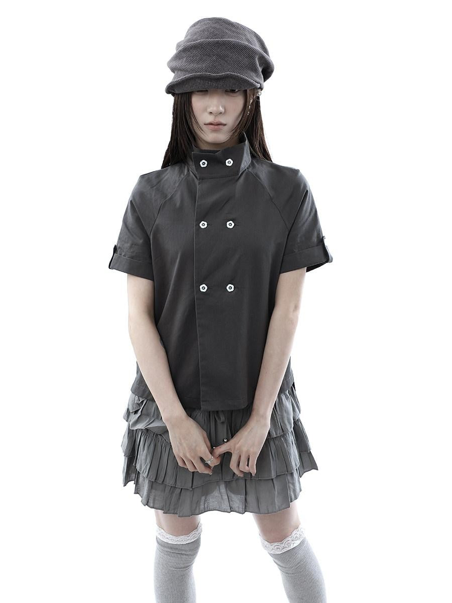 ang project Vintage Double Row Button Stand Collar Women&