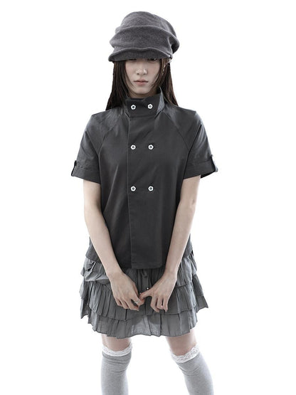 ang project Vintage Double Row Button Stand Collar Women&