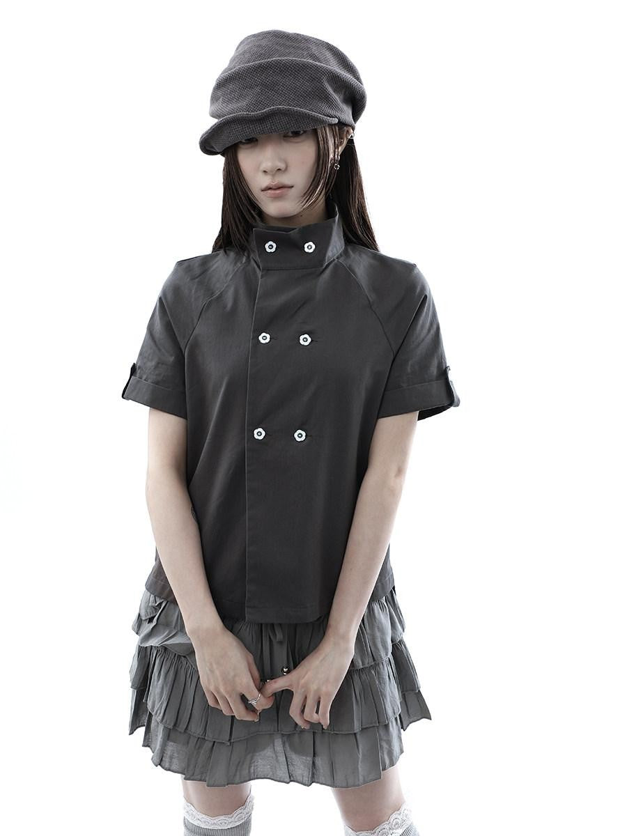 ang project Vintage Double Row Button Stand Collar Women&