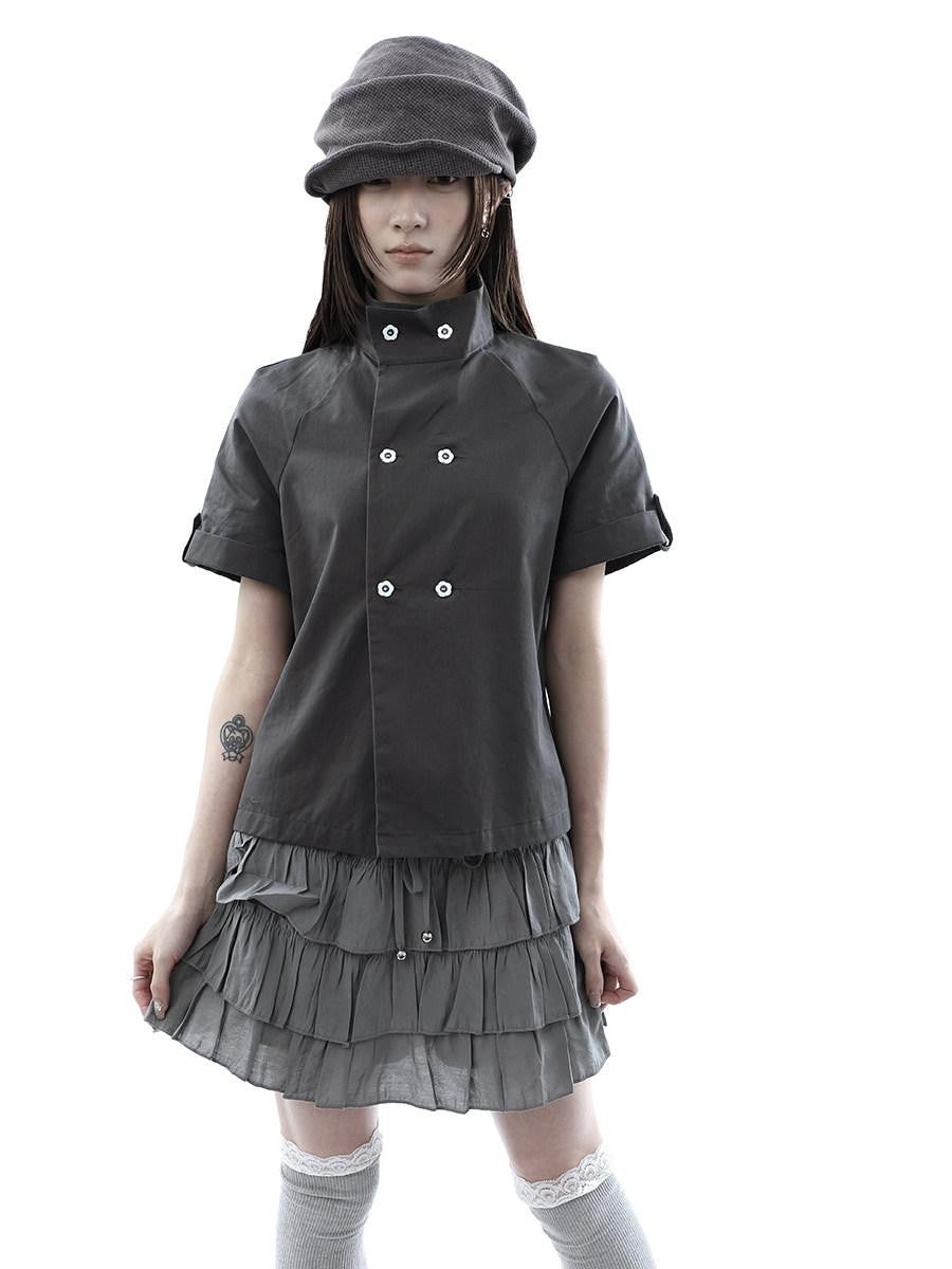 ang project Vintage Double Row Button Stand Collar Women&