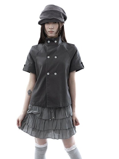 ang project Vintage Double Row Button Stand Collar Women&