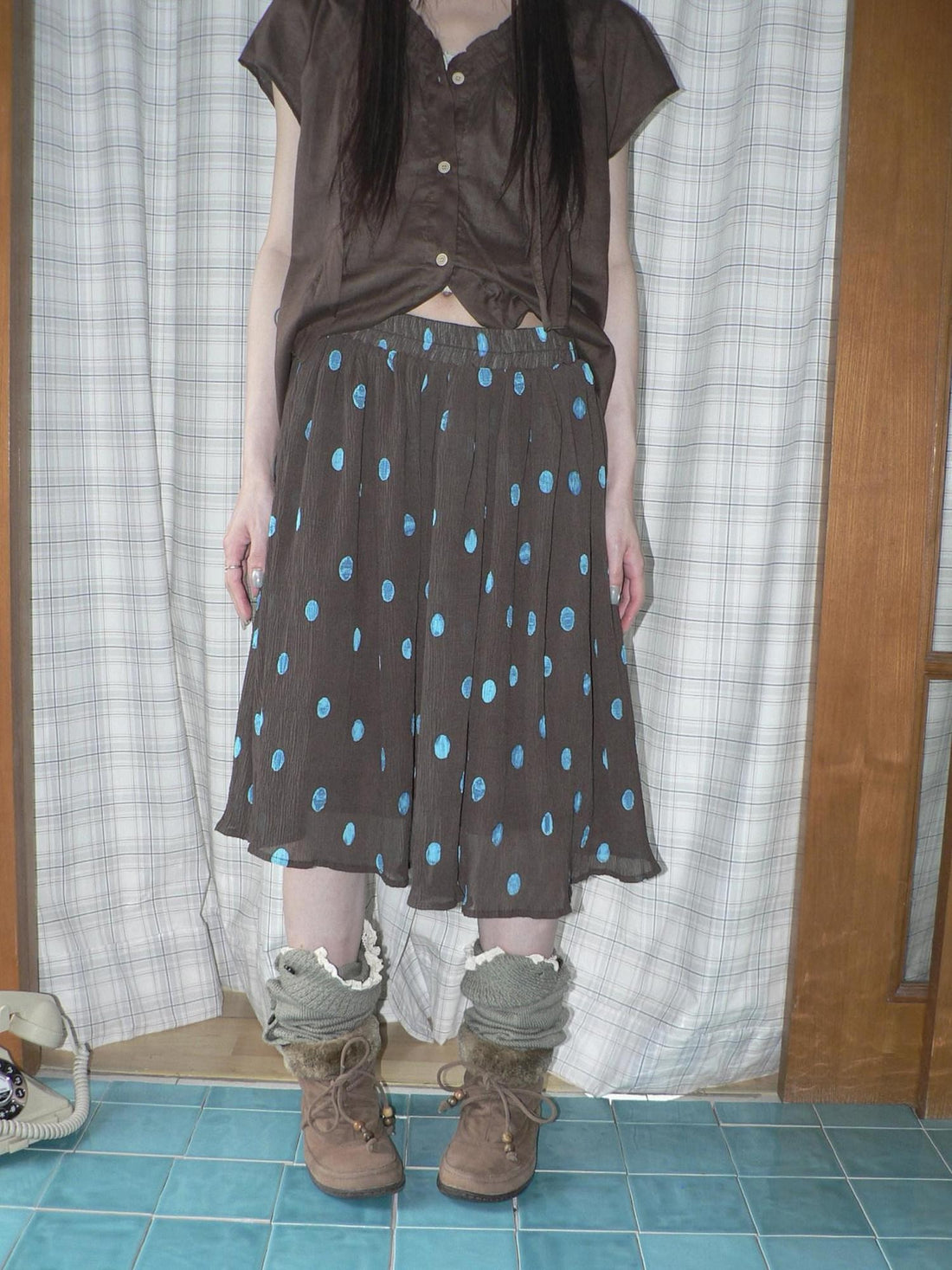 ang project Vintage Drape Contrast Polka Dot Print Elastic Waist Women&