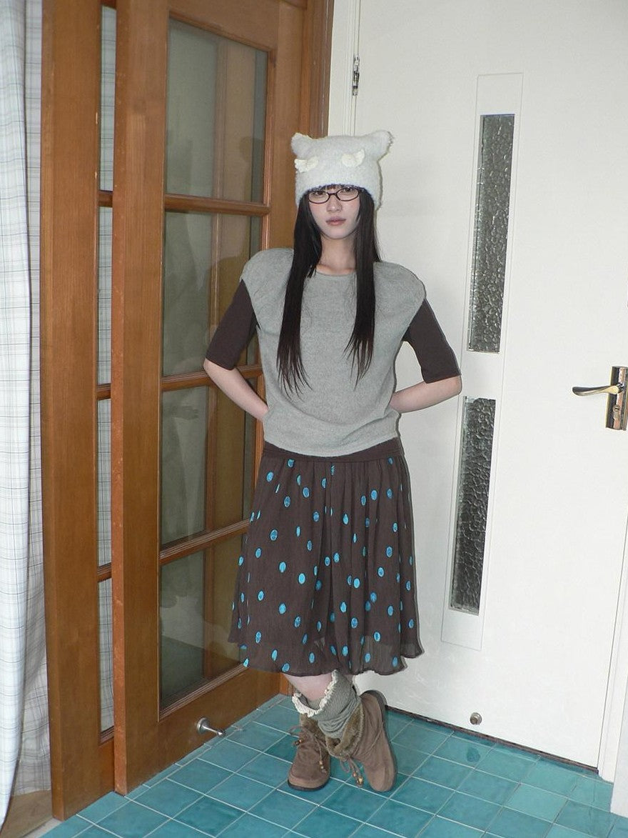 ang project Vintage Drape Contrast Polka Dot Print Elastic Waist Women&
