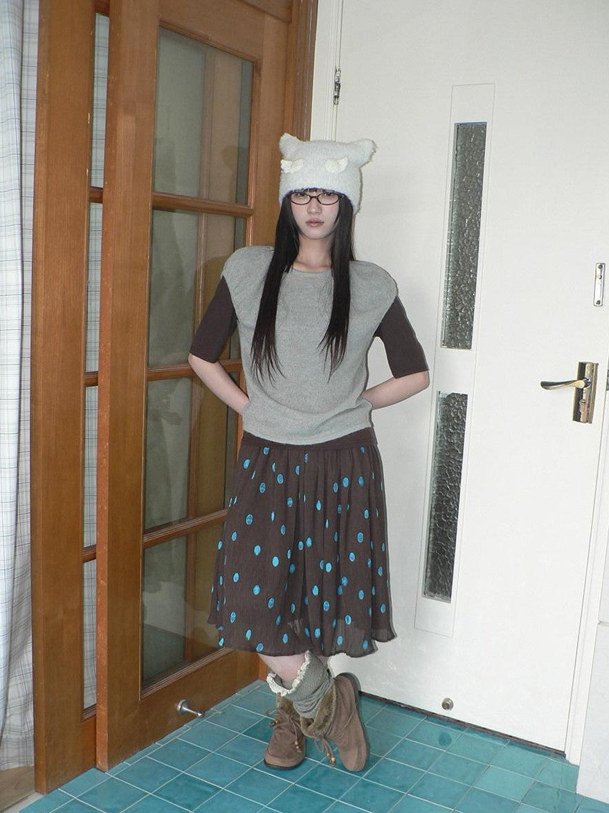ang project Vintage Drape Contrast Polka Dot Print Elastic Waist Women&