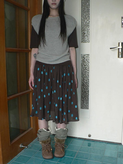 ang project Vintage Drape Contrast Polka Dot Print Elastic Waist Women&
