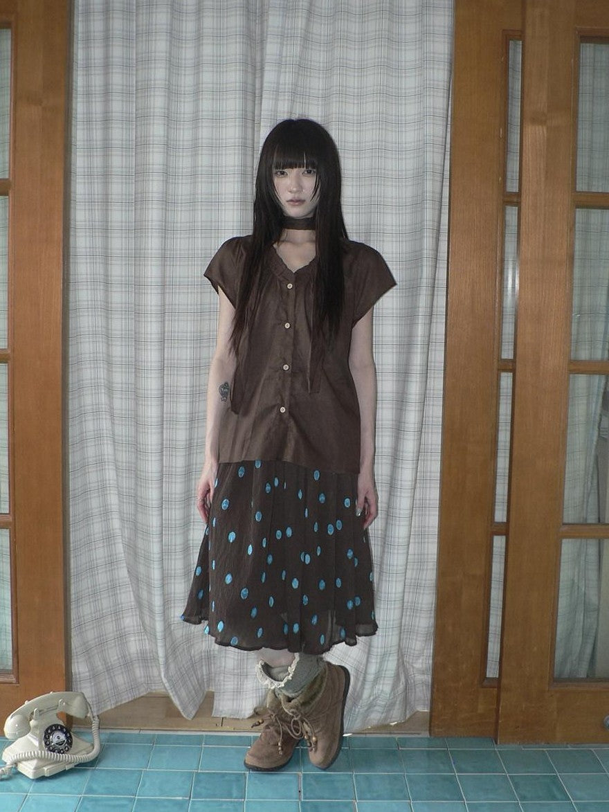 ang project Vintage Drape Contrast Polka Dot Print Elastic Waist Women&