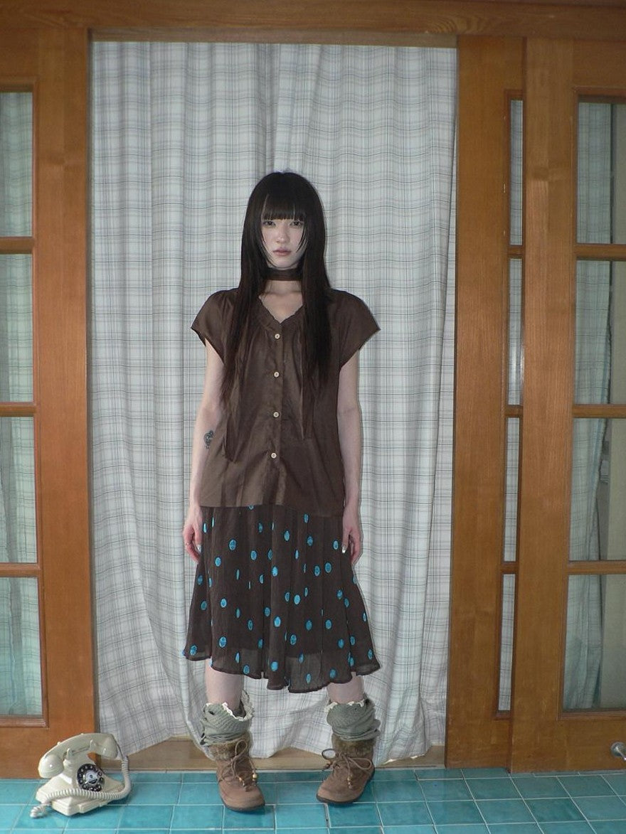 ang project Vintage Drape Contrast Polka Dot Print Elastic Waist Women&