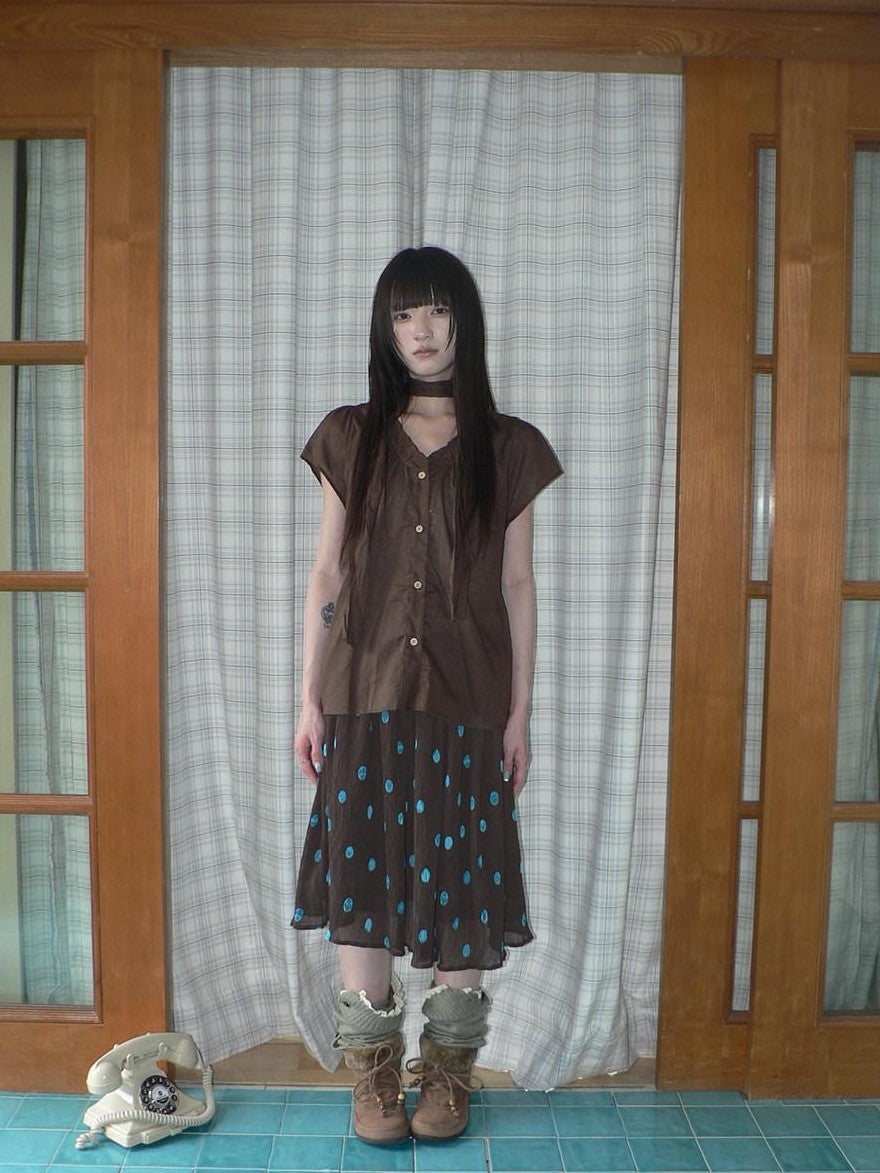 ang project Vintage Drape Contrast Polka Dot Print Elastic Waist Women&