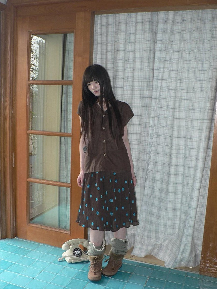 ang project Vintage Drape Contrast Polka Dot Print Elastic Waist Women&
