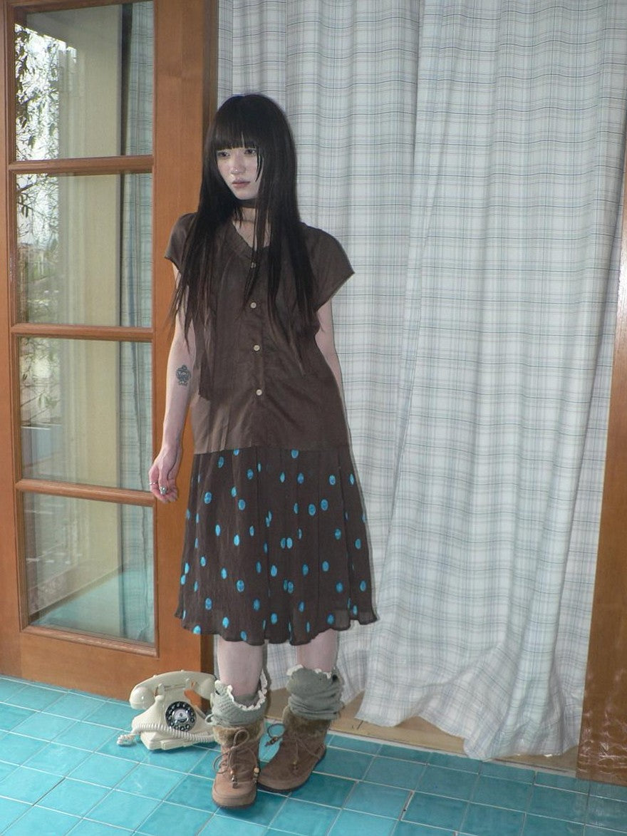ang project Vintage Drape Contrast Polka Dot Print Elastic Waist Women&