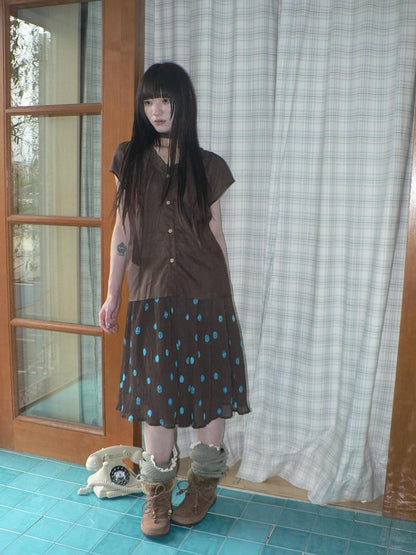 ang project Vintage Drape Contrast Polka Dot Print Elastic Waist Women&