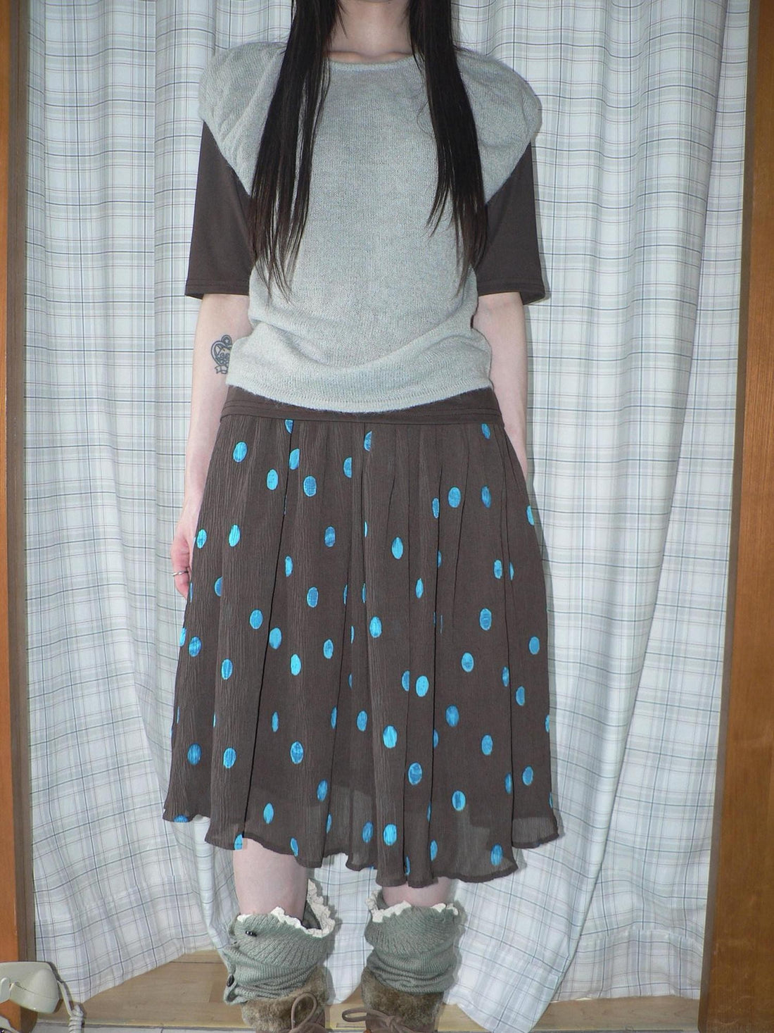 ang project Vintage Drape Contrast Polka Dot Print Elastic Waist Women&