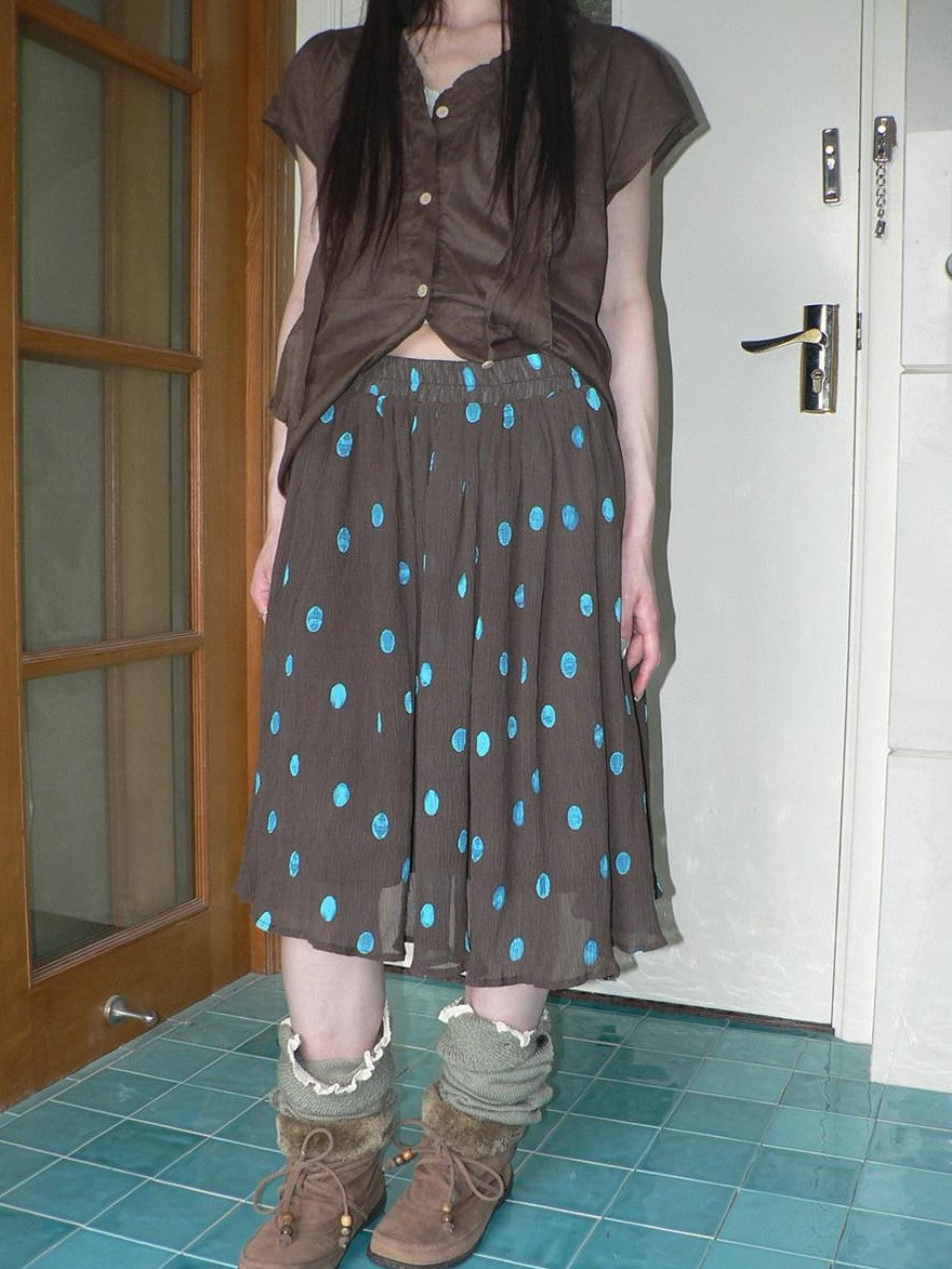 ang project Vintage Drape Contrast Polka Dot Print Elastic Waist Women&