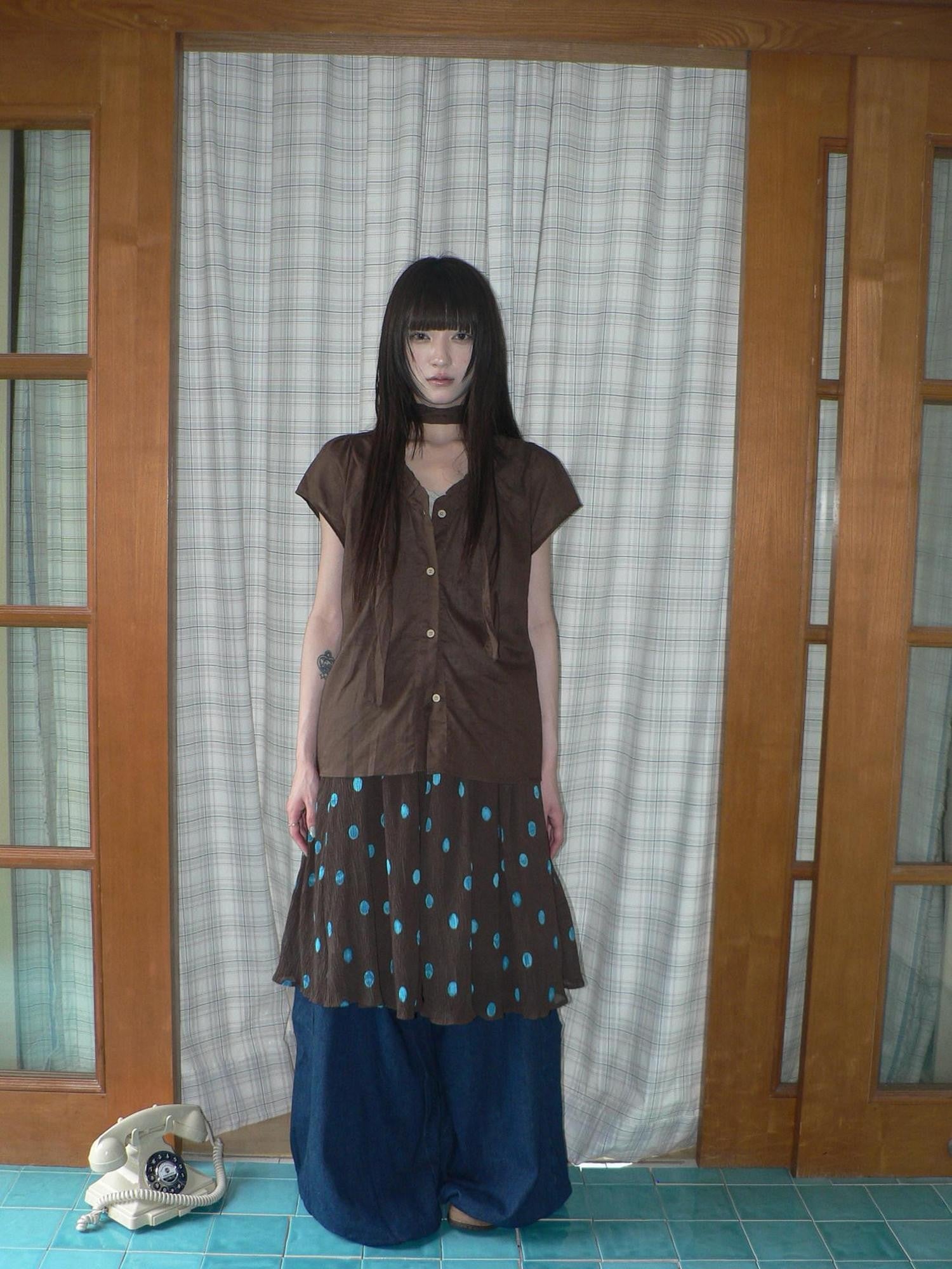 ang project Vintage Drape Contrast Polka Dot Print Elastic Waist Women&