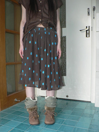 ang project Vintage Drape Contrast Polka Dot Print Elastic Waist Women&