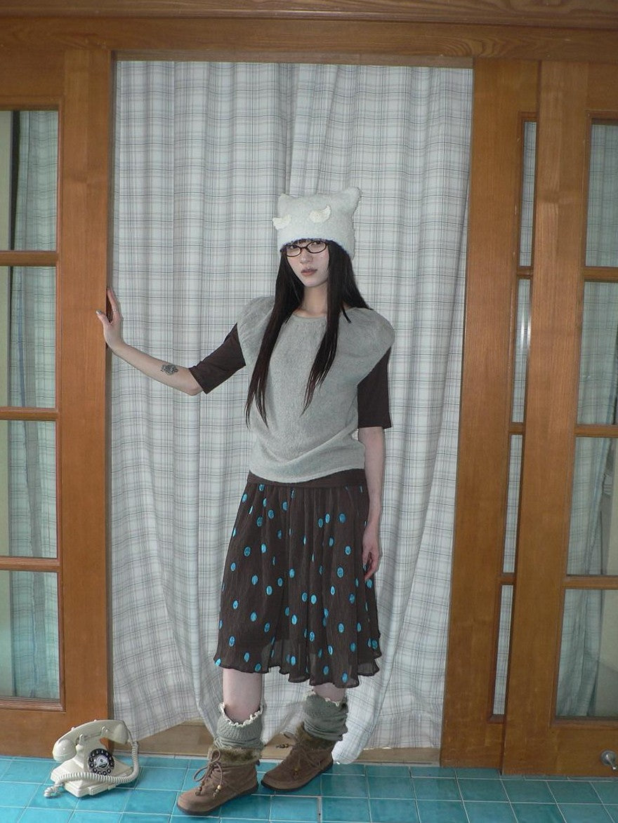 ang project Vintage Drape Contrast Polka Dot Print Elastic Waist Women&