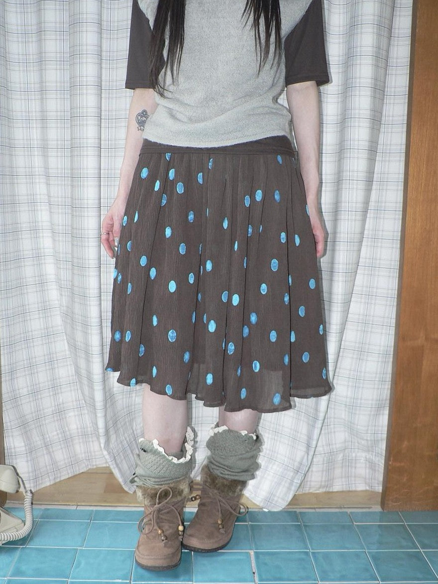 ang project Vintage Drape Contrast Polka Dot Print Elastic Waist Women&