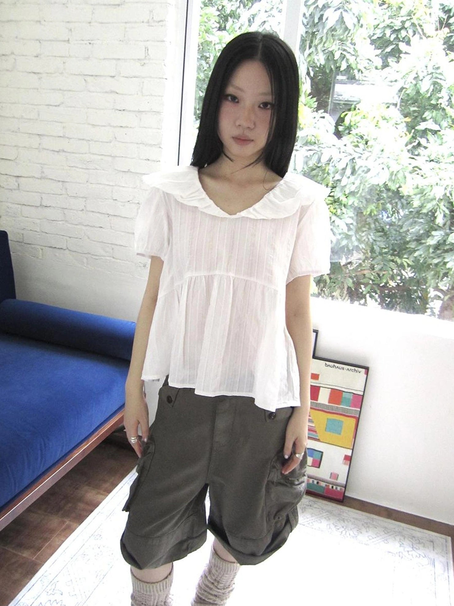 ang project Vintage Embroidered Sheer Sailor Collar Blouse Shirts