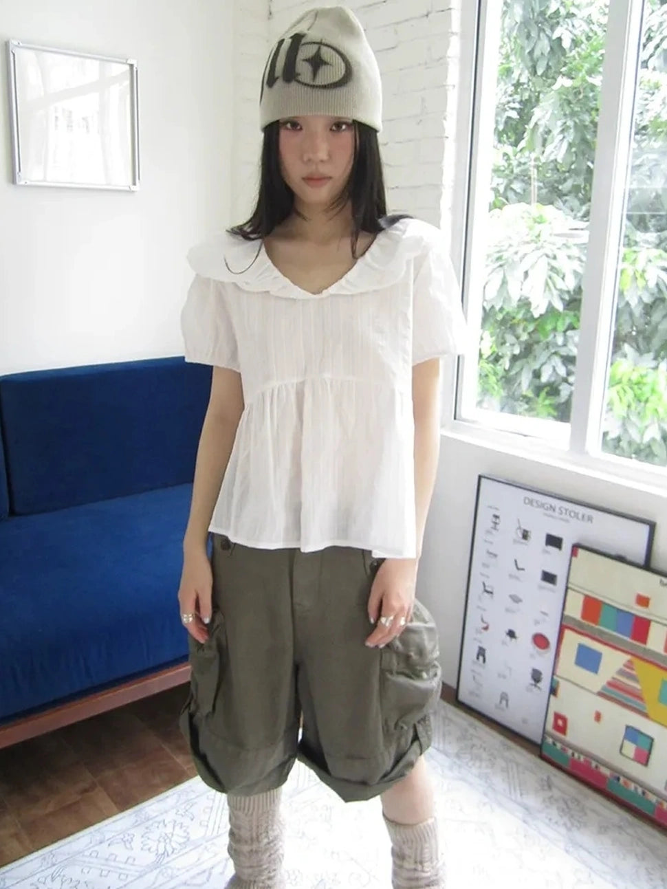 ang project Vintage Embroidered Sheer Sailor Collar Blouse Shirts