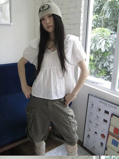 ang project Vintage Embroidered Sheer Sailor Collar Blouse Shirts