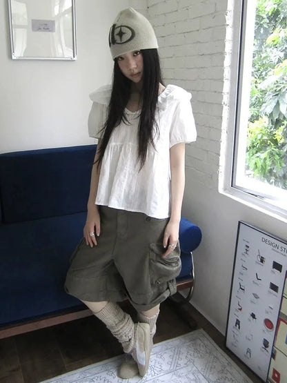 ang project Vintage Embroidered Sheer Sailor Collar Blouse Shirts