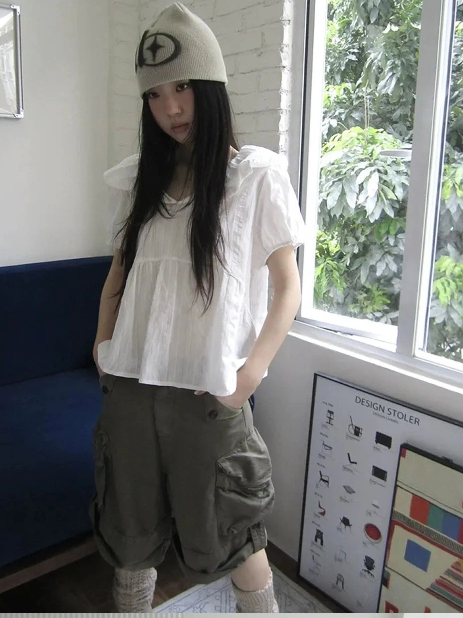 ang project Vintage Embroidered Sheer Sailor Collar Blouse Shirts