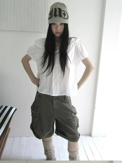 ang project Vintage Embroidered Sheer Sailor Collar Blouse Shirts